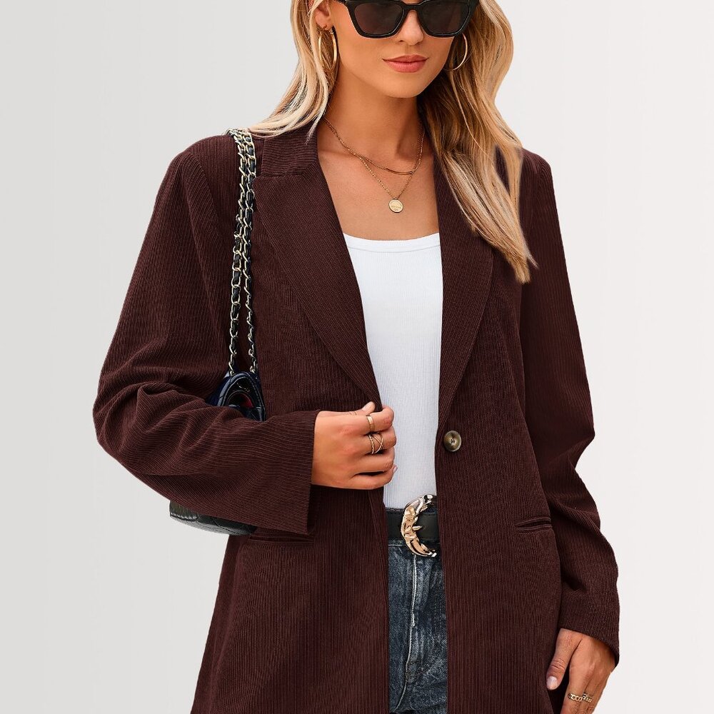 NWT Oversize Pretty Garden Brown Soft Corduroy Women's Blazer Jacket Size XL BRN